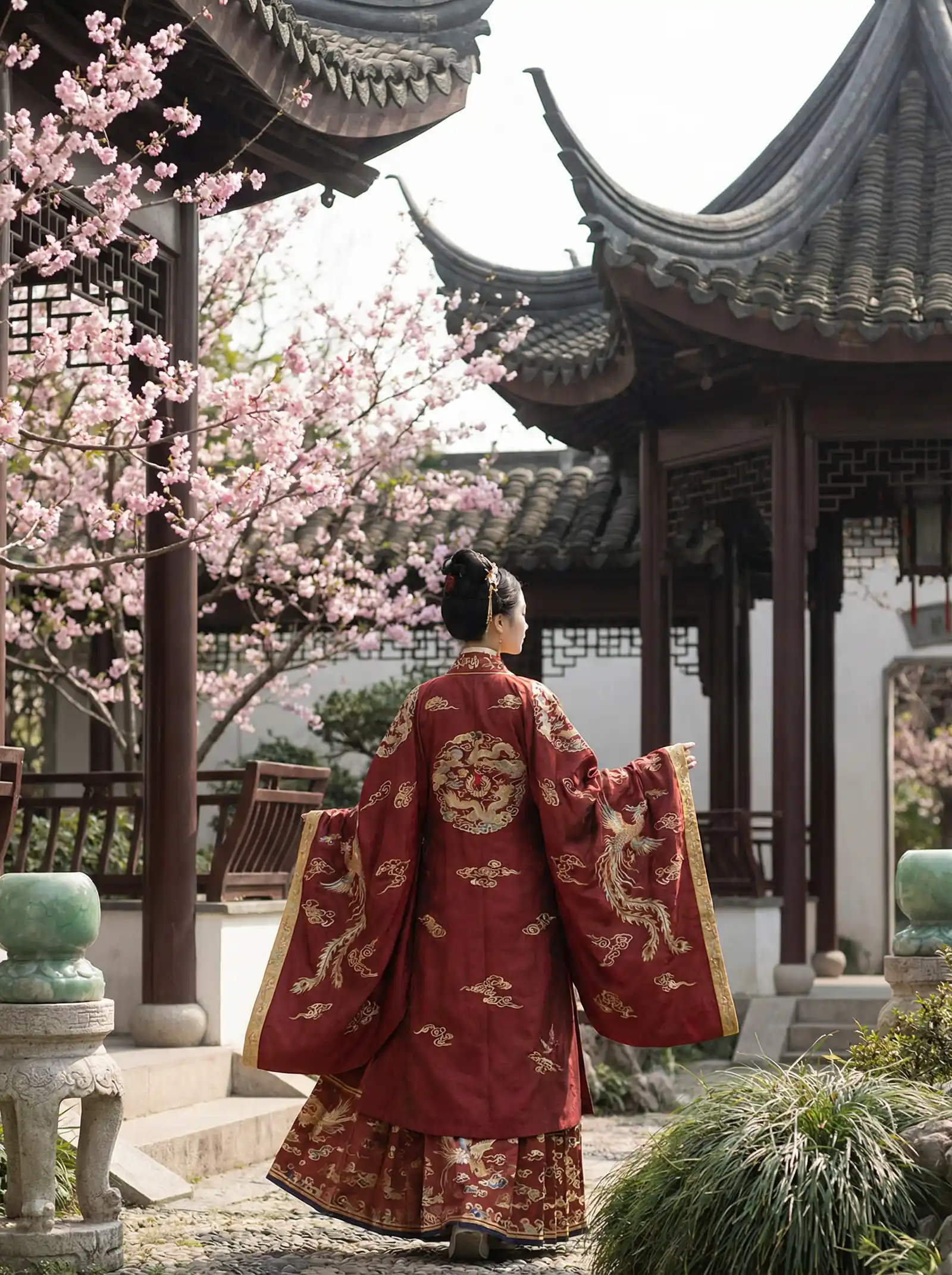 yellow观看免费观看 明制汉服红色凤凰刺绣